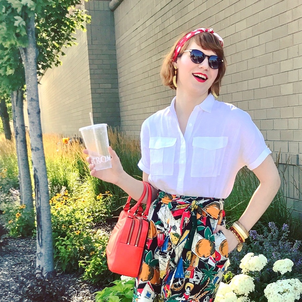 J.Crew Retro Postcard Tie-Waist Skirt 🍊🌵💌